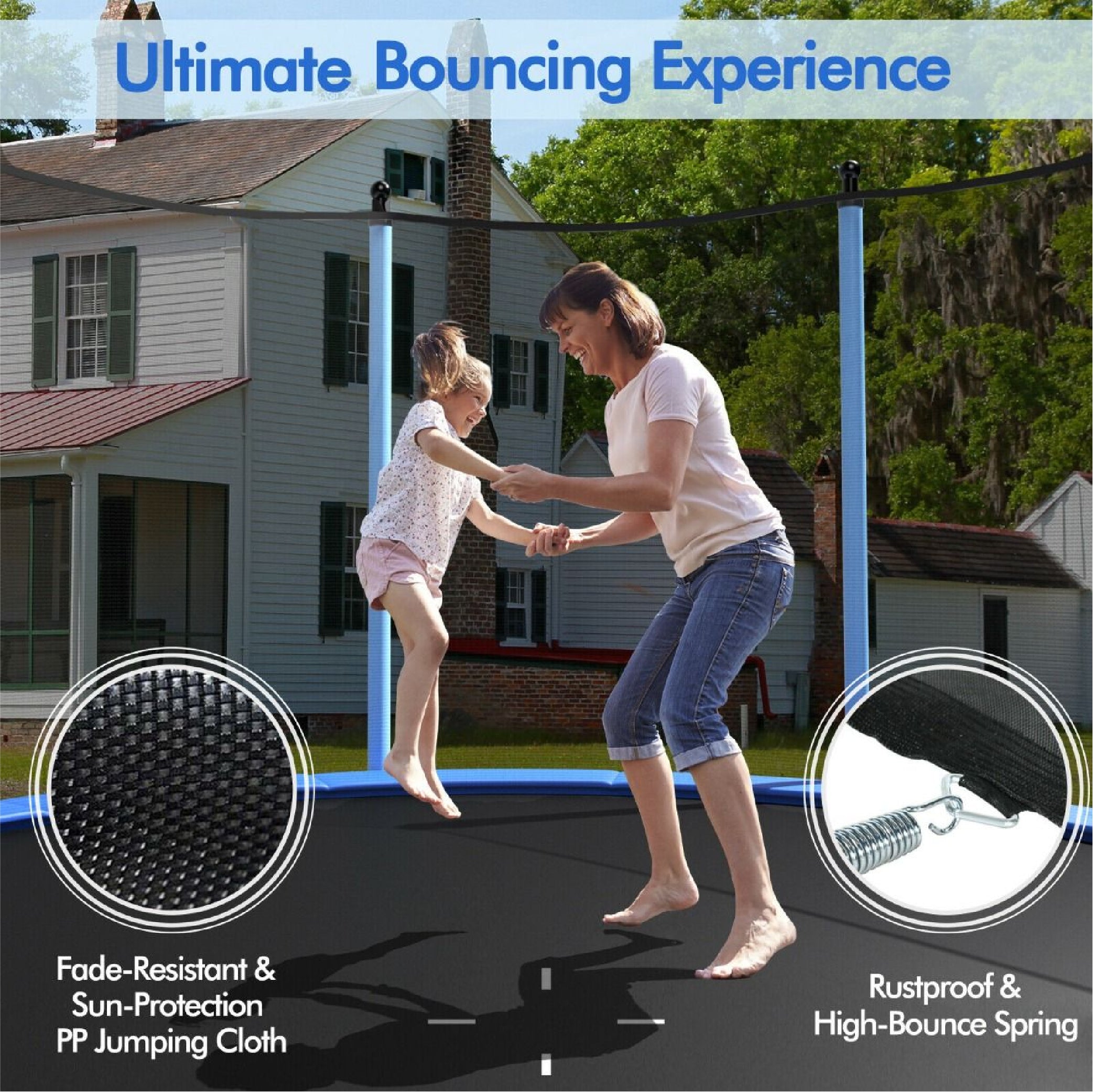 8/10/12FT Outdoor Trampoline with Enclosure Net and Ladder