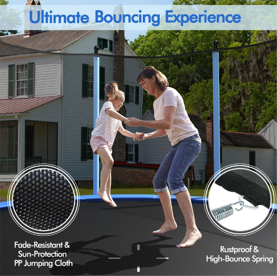 8/10/12FT Outdoor Trampoline with Enclosure Net and Ladder