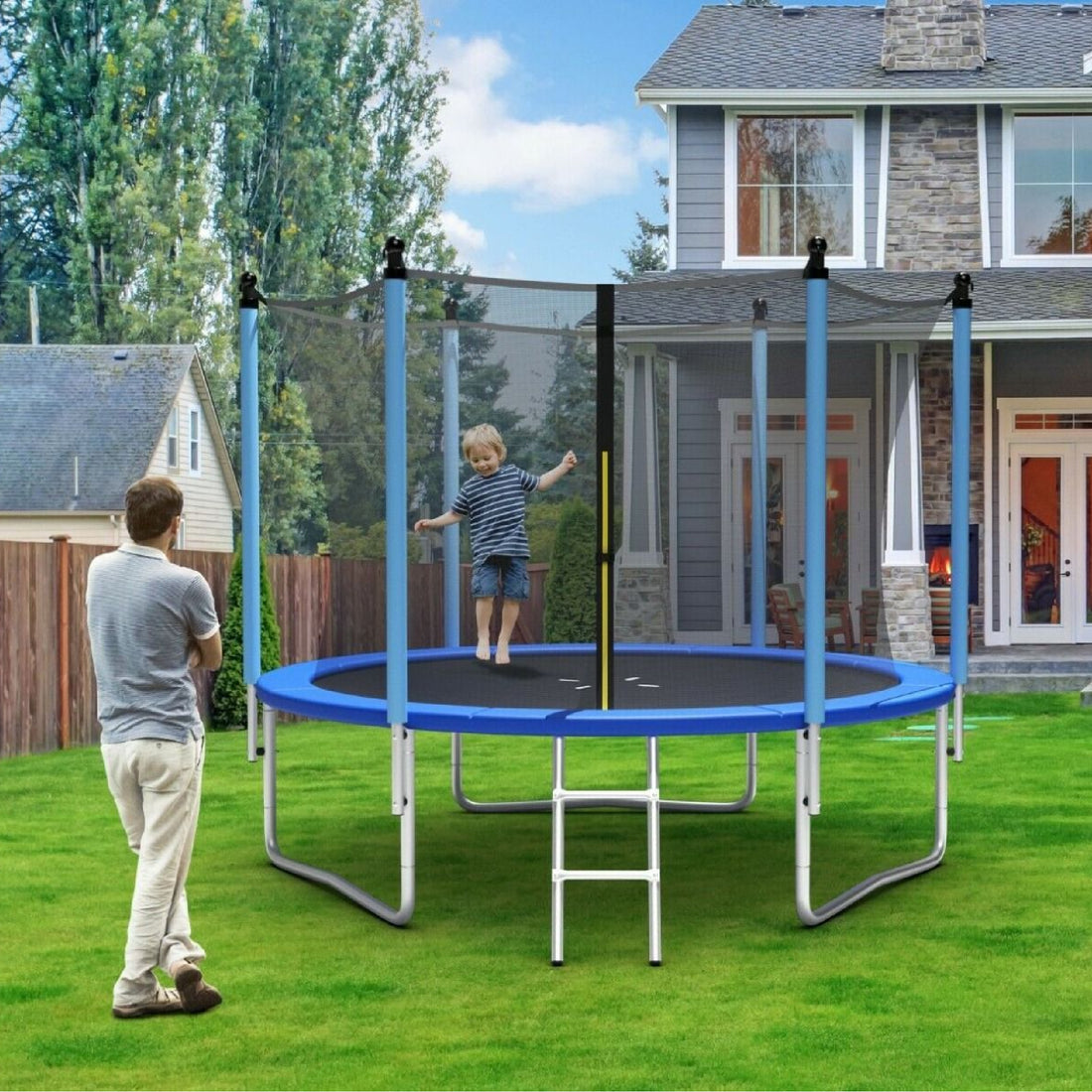 8/10/12FT Outdoor Trampoline with Enclosure Net and Ladder