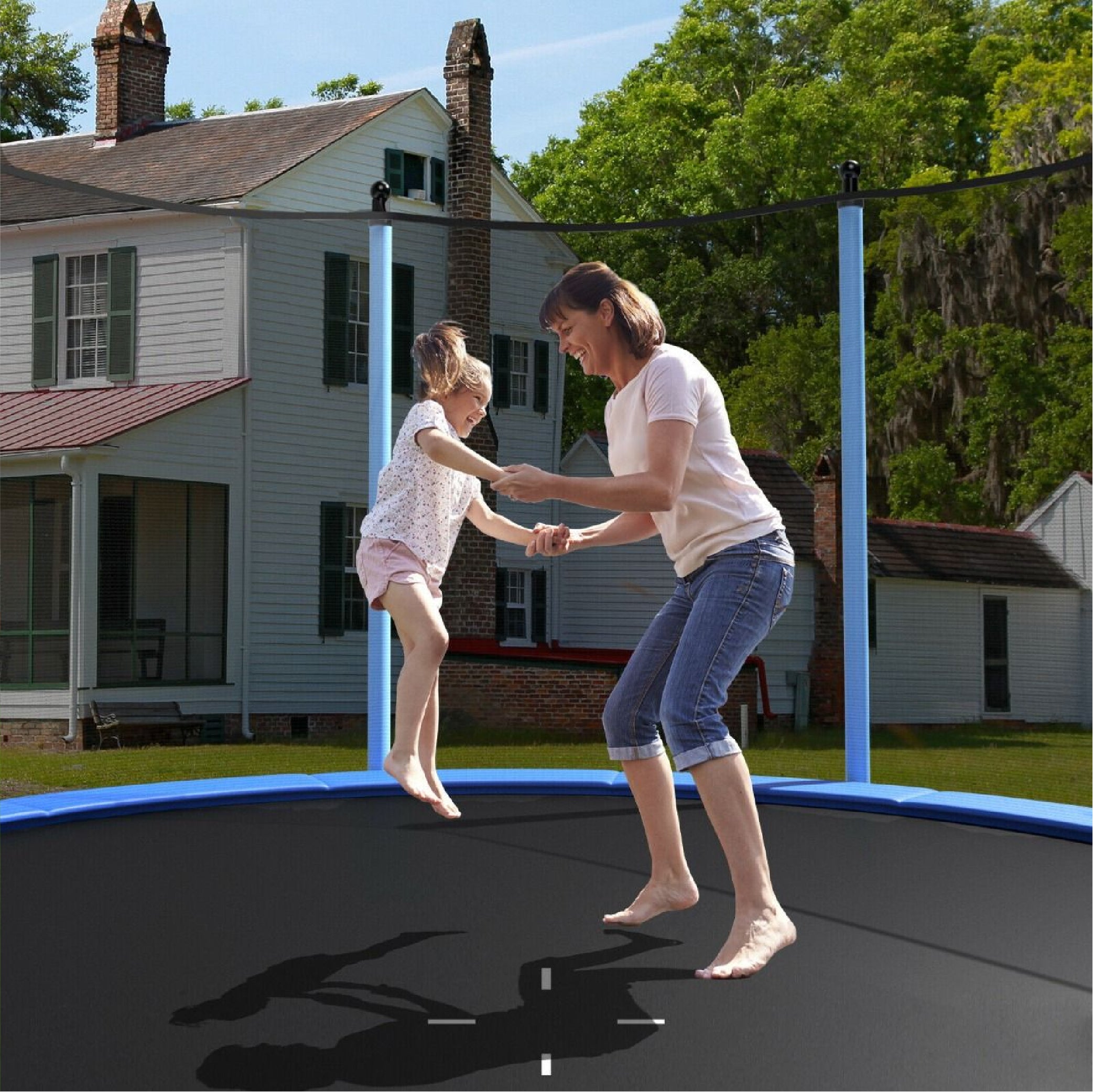 8/10/12FT Outdoor Trampoline with Enclosure Net and Ladder