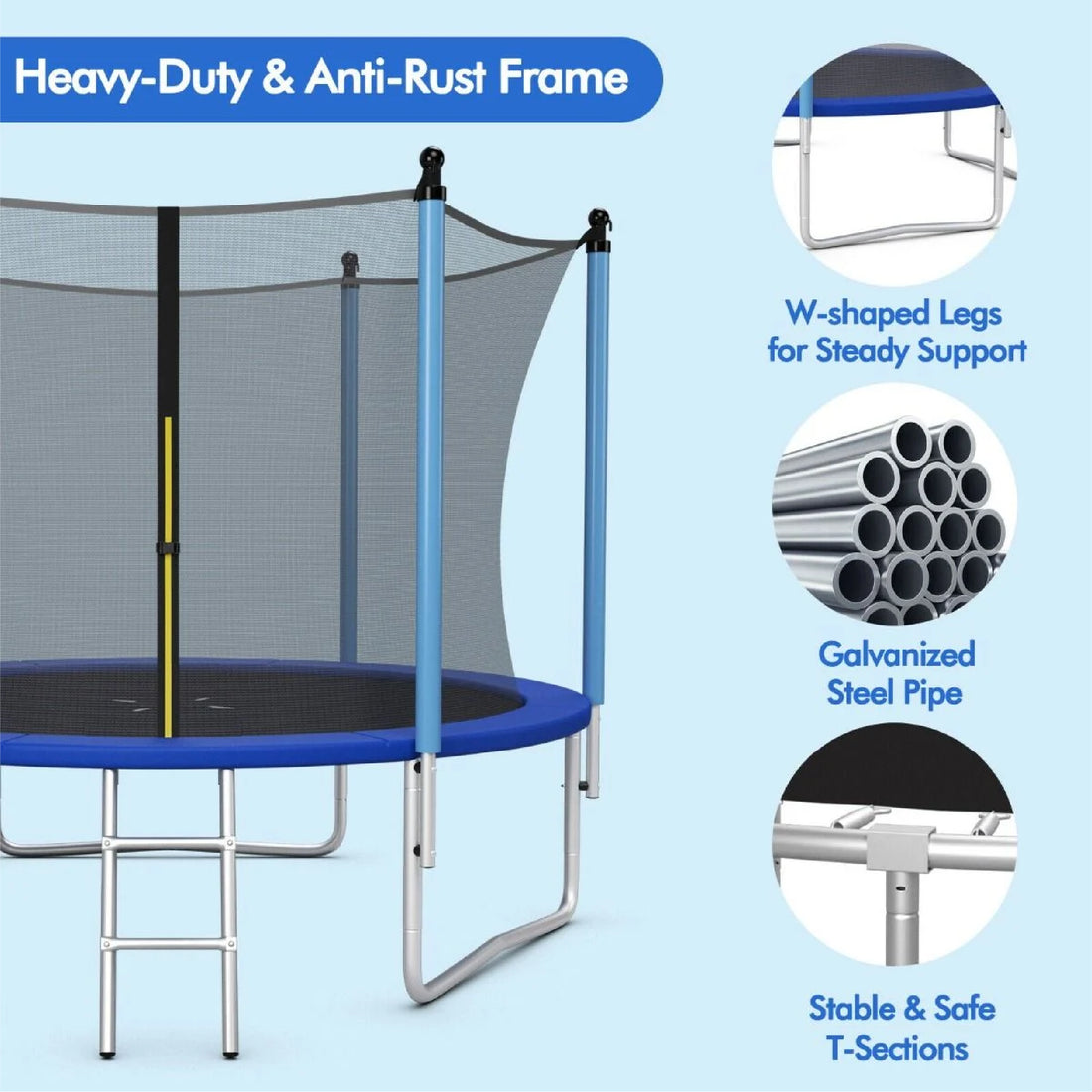 8/10/12FT Outdoor Trampoline with Enclosure Net and Ladder