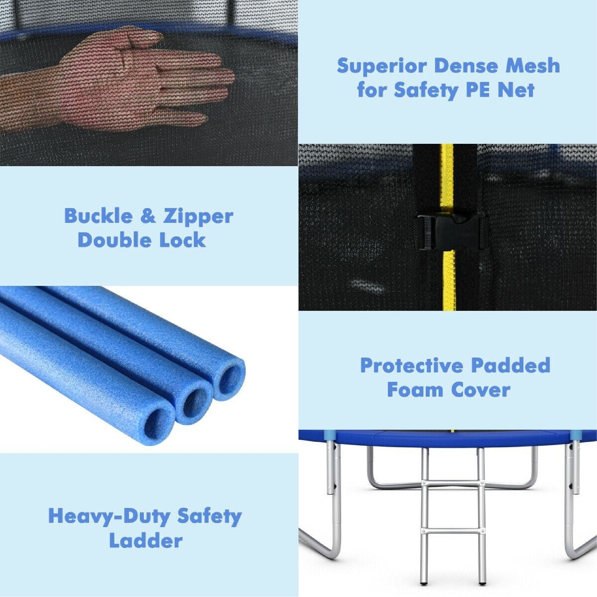 8/10/12FT Outdoor Trampoline with Enclosure Net and Ladder